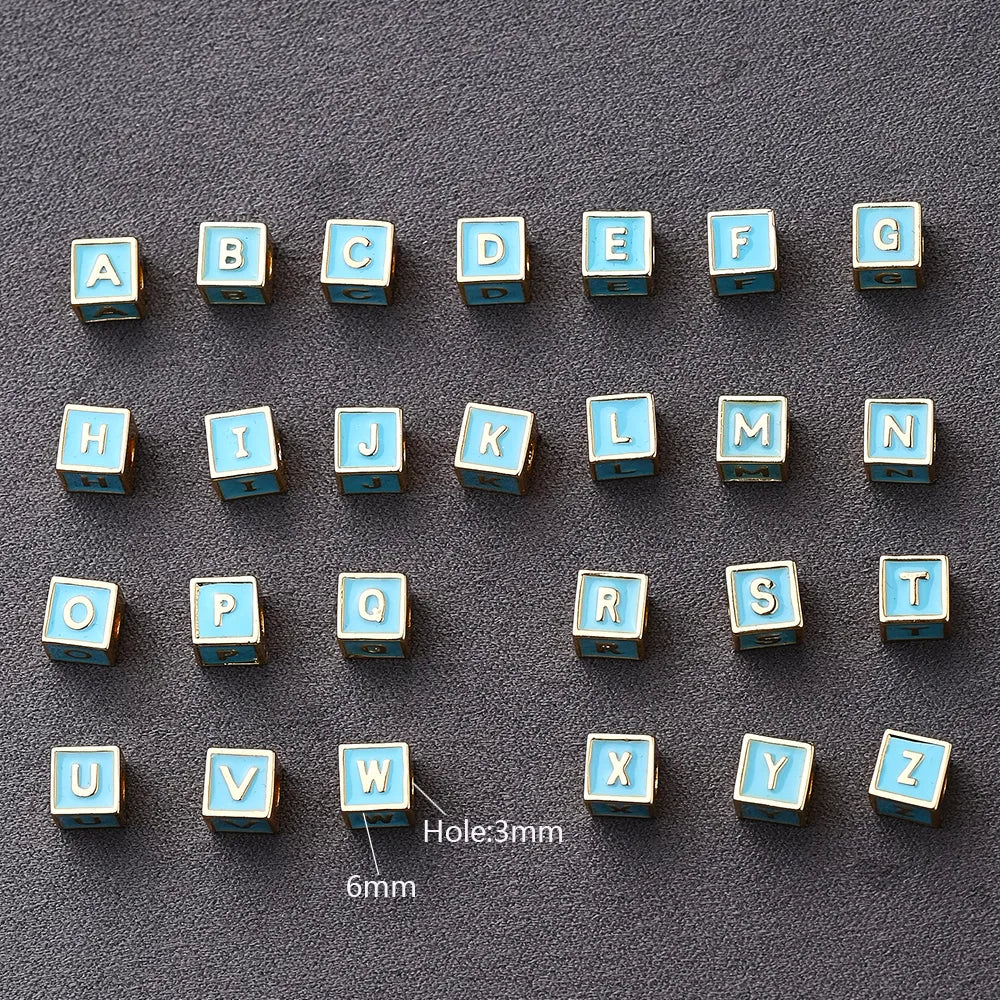 1 Pc/Package 6*6mm Hole 3~3.9mm Copper Gold Plated Letter Square Polished Beads