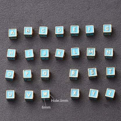 1 Pc/Package 6*6mm Hole 3~3.9mm Copper Gold Plated Letter Square Polished Beads