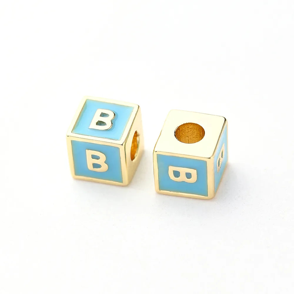 1 Pc/Package 6*6mm Hole 3~3.9mm Copper Gold Plated Letter Square Polished Beads