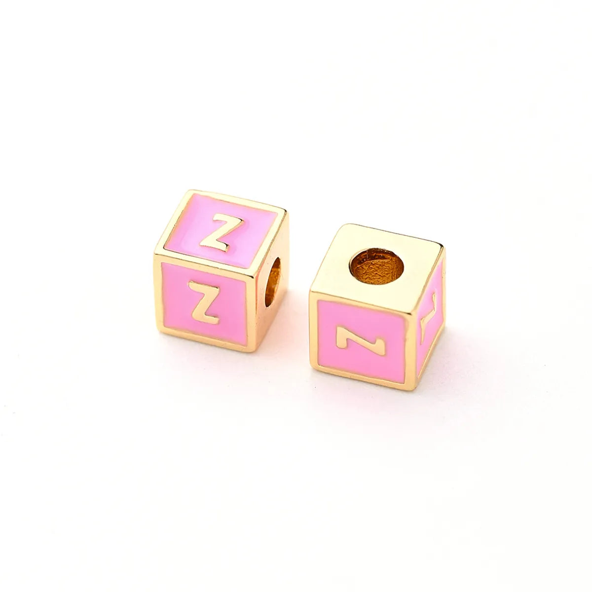 1 Pc/Package 6*6mm Hole 3~3.9mm Copper Gold Plated Letter Square Polished Beads