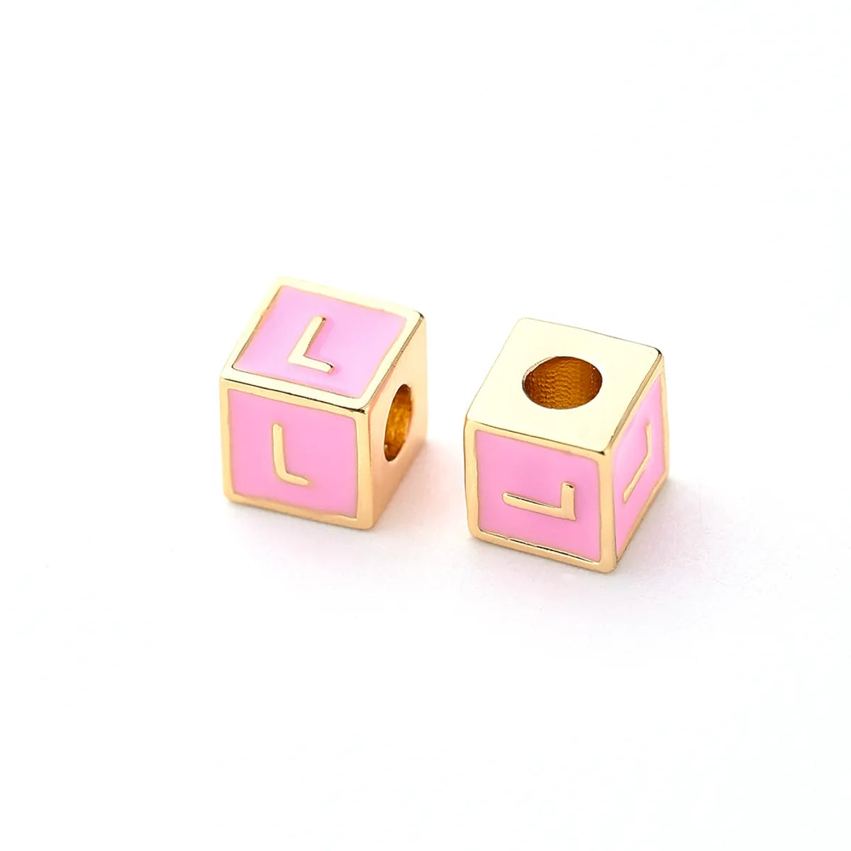 1 Pc/Package 6*6mm Hole 3~3.9mm Copper Gold Plated Letter Square Polished Beads