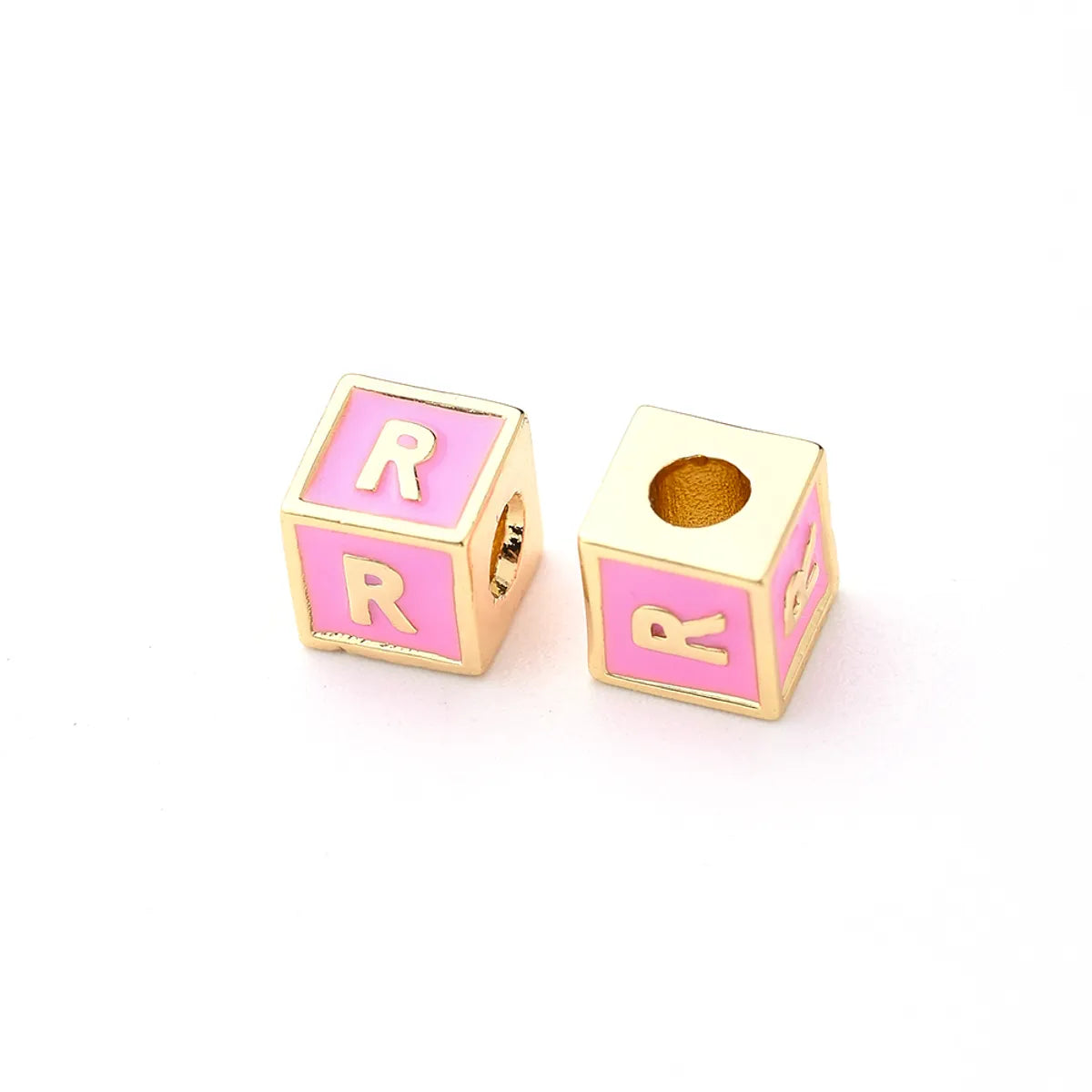 1 Pc/Package 6*6mm Hole 3~3.9mm Copper Gold Plated Letter Square Polished Beads