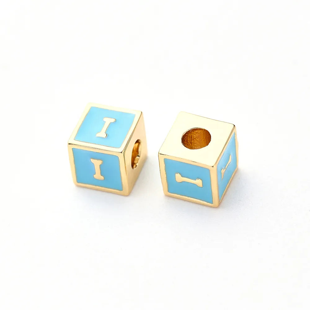 1 Pc/Package 6*6mm Hole 3~3.9mm Copper Gold Plated Letter Square Polished Beads