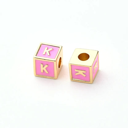 1 Pc/Package 6*6mm Hole 3~3.9mm Copper Gold Plated Letter Square Polished Beads