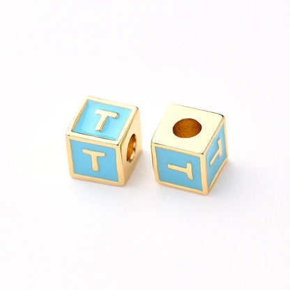 1 Pc/Package 6*6mm Hole 3~3.9mm Copper Gold Plated Letter Square Polished Beads