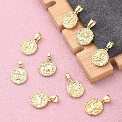 1 PCS/Package 6.5x4mm Copper Gold Plated Round Constellation Polished Pendant