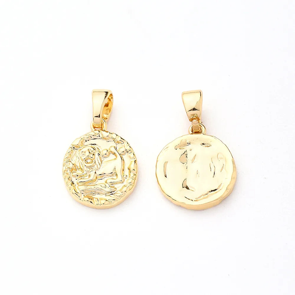 1 PCS/Package 6.5x4mm Copper Gold Plated Round Constellation Polished Pendant