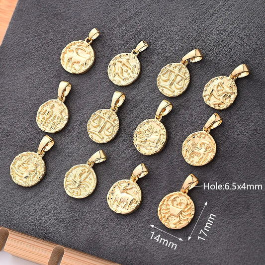 1 PCS/Package 6.5x4mm Copper Gold Plated Round Constellation Polished Pendant