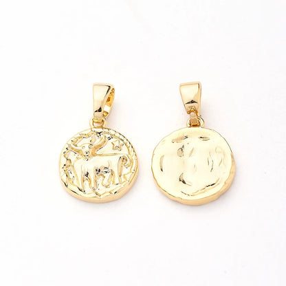 1 PCS/Package 6.5x4mm Copper Gold Plated Round Constellation Polished Pendant