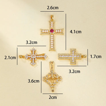 1 PCS/Package Copper Zircon 18K Gold Plated Cross Pendant