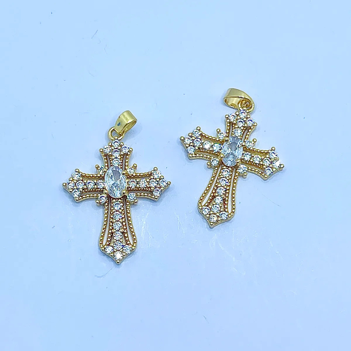 1 PCS/Package Copper Zircon 18K Gold Plated Cross Pendant