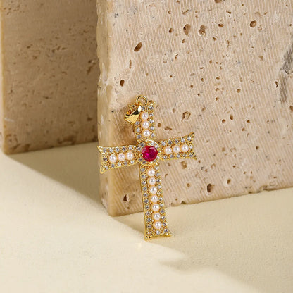 1 PCS/Package Copper Zircon 18K Gold Plated Cross Pendant