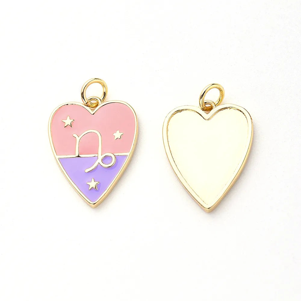 1 PCS/Package Hole 3~3.9mm Copper Gold Plated Constellation Heart Shape Polished Pendant