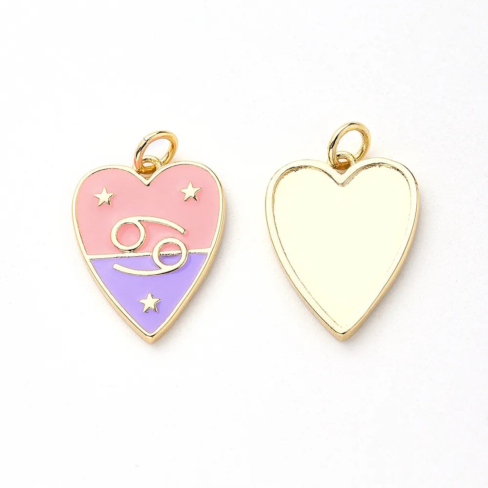 1 PCS/Package Hole 3~3.9mm Copper Gold Plated Constellation Heart Shape Polished Pendant