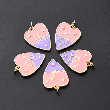 1 PCS/Package Hole 3~3.9mm Copper Gold Plated Constellation Heart Shape Polished Pendant