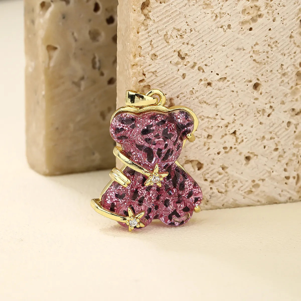 1 PCS/Package Synthetic Resin Copper Resin Copper Zircon 18K Gold Plated Bear Pendant