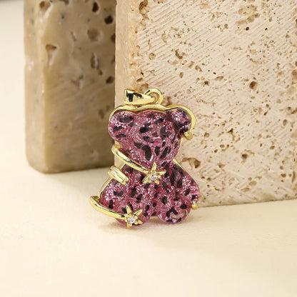 1 PCS/Package Synthetic Resin Copper Resin Copper Zircon 18K Gold Plated Bear Pendant