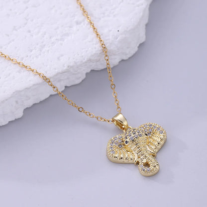 1 Personalized Hip Hop Style Real Gold Plated Diamond Elephant Pendant Necklace Wild Animal Necklace Clavicle Chain Ladies Party Gift