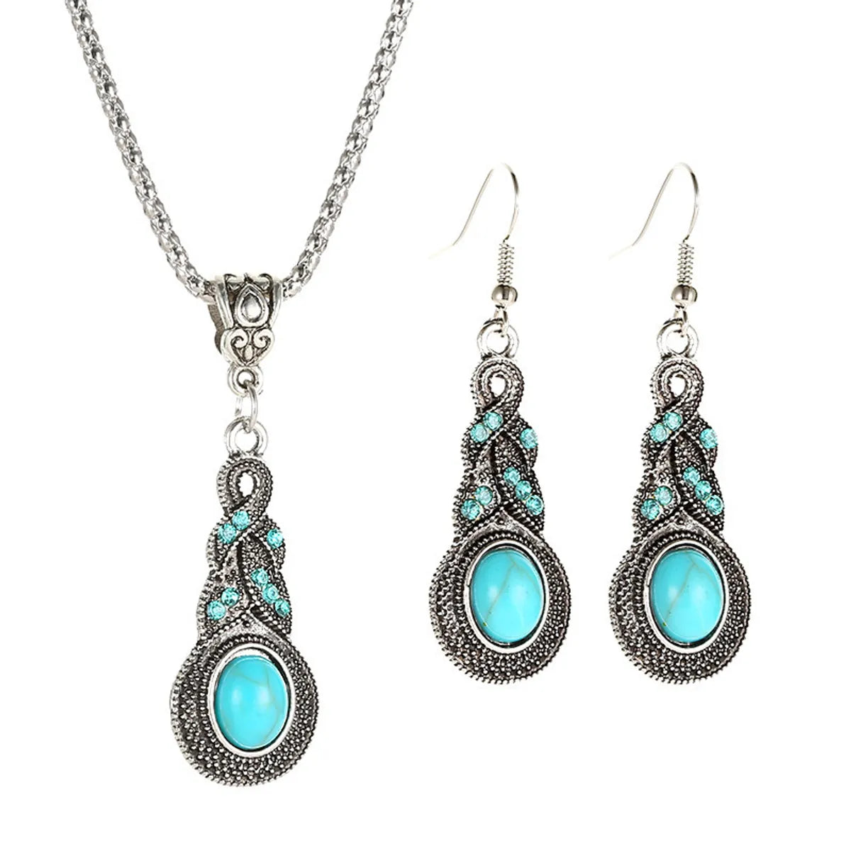 1 Piece 1 Pair 2 Pieces Fashion Irregular Alloy Plating Inlay Turquoise Women's Earrings Necklace Jewelry Set