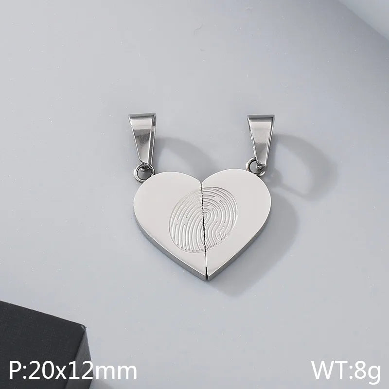 1 Piece 1 Pair 20*12mm 600*3mm 304 Stainless Steel 18K Gold Plated Fingerprint Heart Shape Pendant Chain