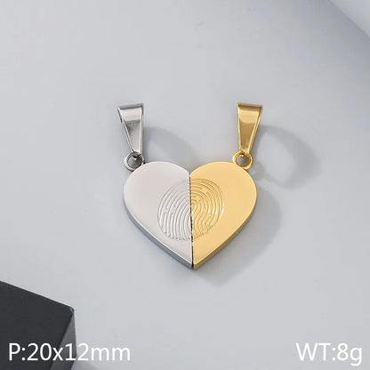 1 Piece 1 Pair 20*12mm 600*3mm 304 Stainless Steel 18K Gold Plated Fingerprint Heart Shape Pendant Chain