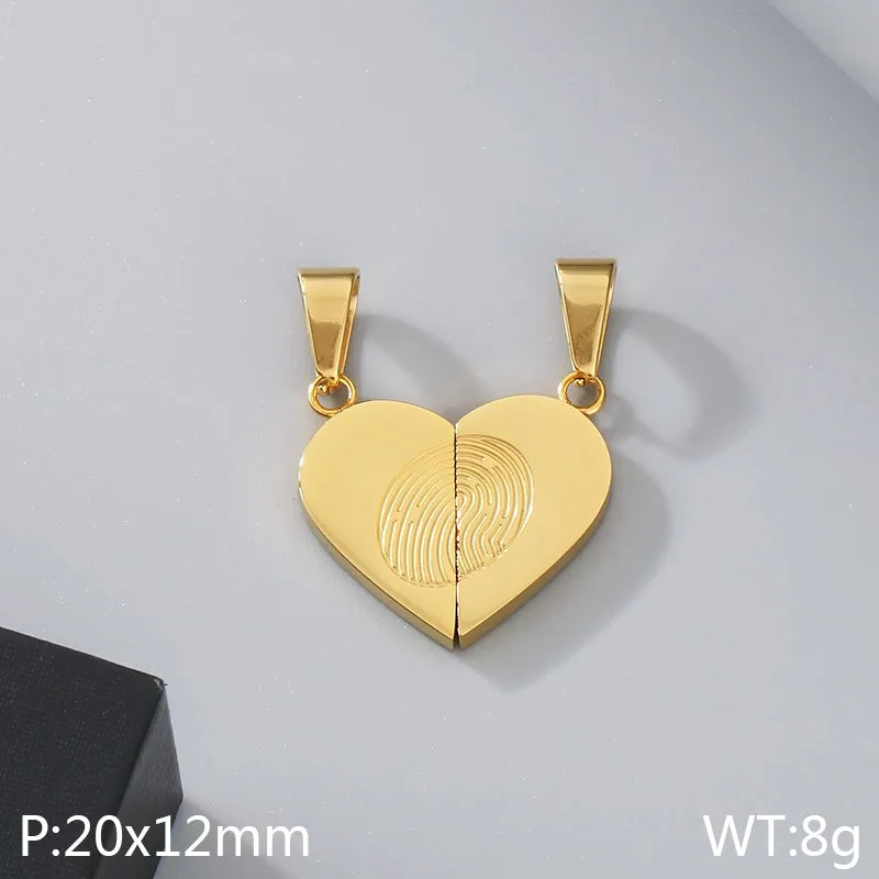 1 Piece 1 Pair 20*12mm 600*3mm 304 Stainless Steel 18K Gold Plated Fingerprint Heart Shape Pendant Chain