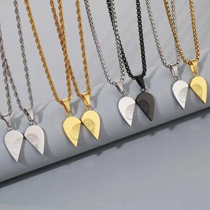 1 Piece 1 Pair 20*12mm 600*3mm 304 Stainless Steel 18K Gold Plated Fingerprint Heart Shape Pendant Chain