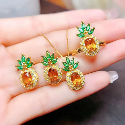 1 Piece 1 Pair Fashion Fruit Copper Plating Zircon Women's Rings Earrings Necklace