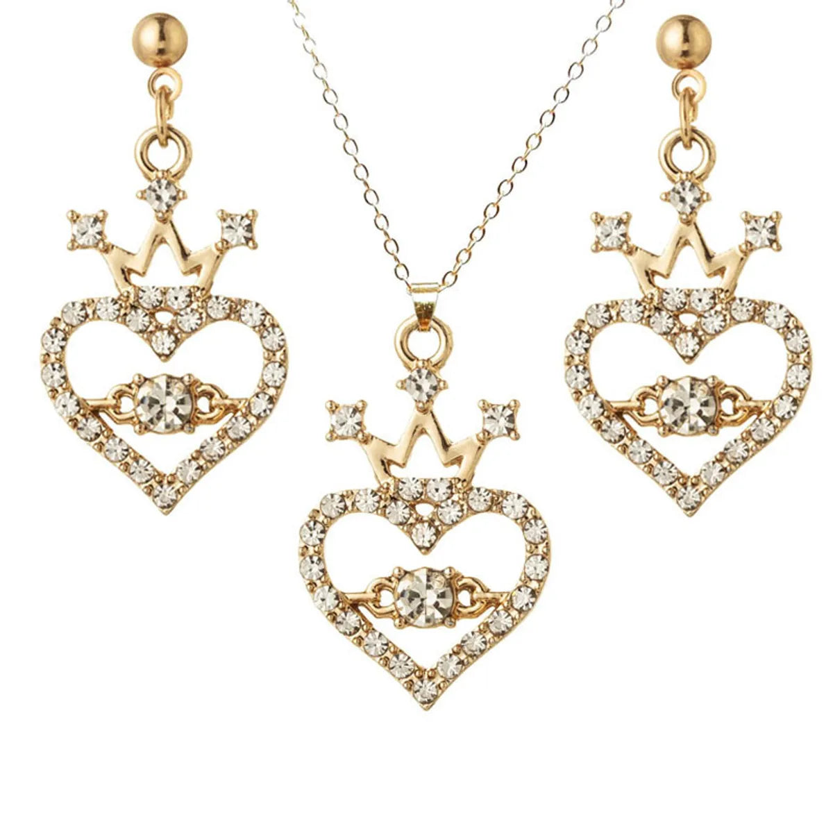 1 Piece 1 Pair Fashion Heart Shape Alloy Plating Inlay Artificial Rhinestones Women's Earrings Necklace