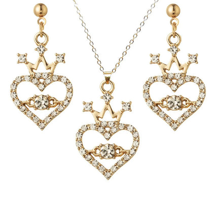 1 Piece 1 Pair Fashion Heart Shape Alloy Plating Inlay Artificial Rhinestones Women's Earrings Necklace