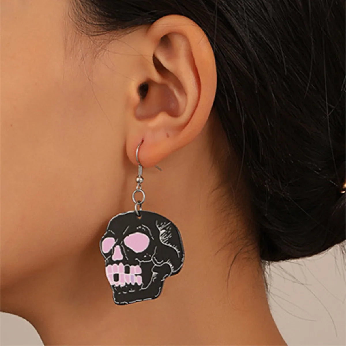 1 Piece 1 Pair Retro Funny Streetwear Heart Shape Skull Plating Arylic Copper 18k Gold Plated Gold Plated Silver Plated Drop Earrings Ear Clips Ear Studs