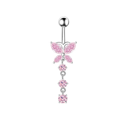 1 Piece 1 Set Belly Rings Hip-Hop Heart Shape 316 Stainless Steel  Inlay Zircon Belly Rings