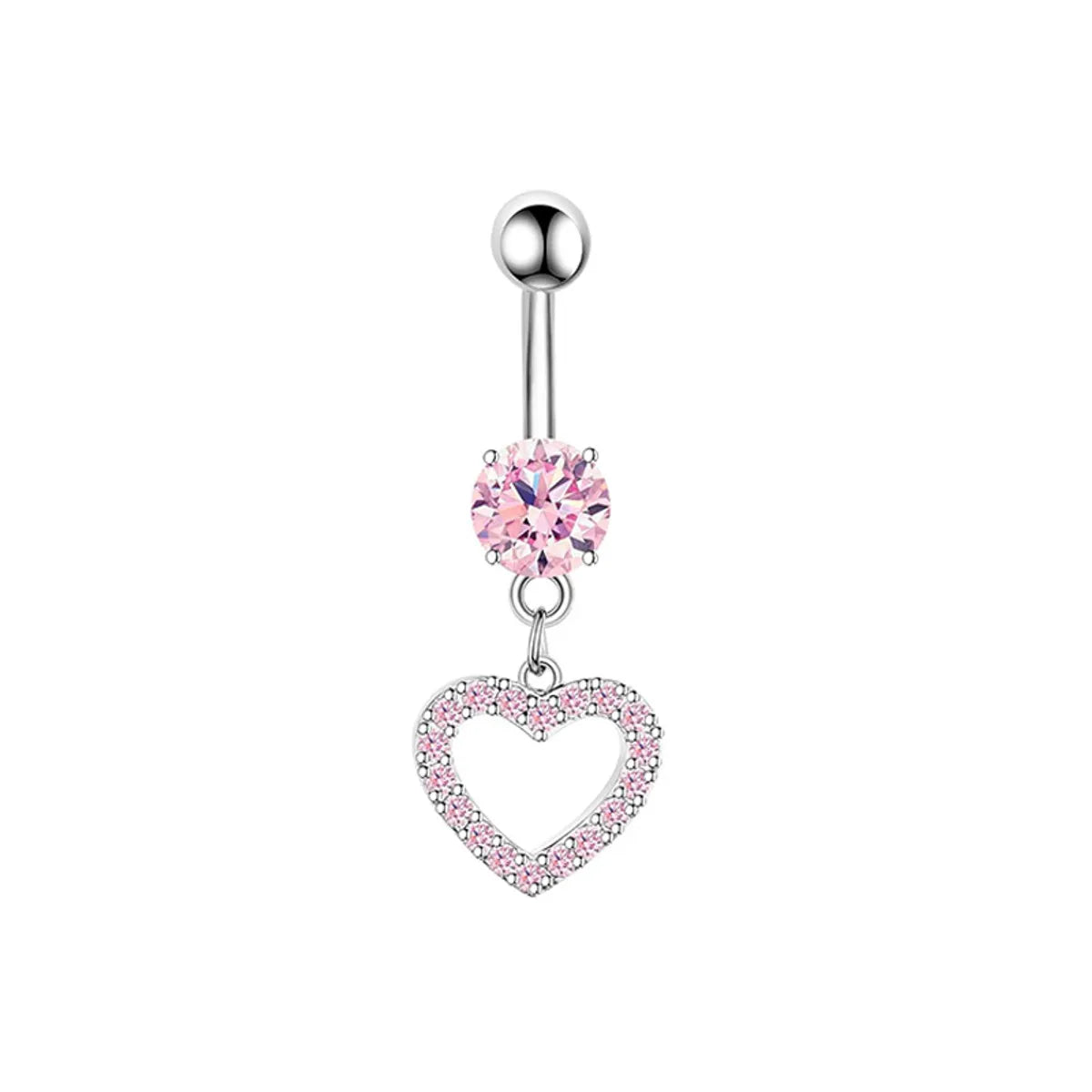 1 Piece 1 Set Belly Rings Hip-Hop Heart Shape 316 Stainless Steel  Inlay Zircon Belly Rings