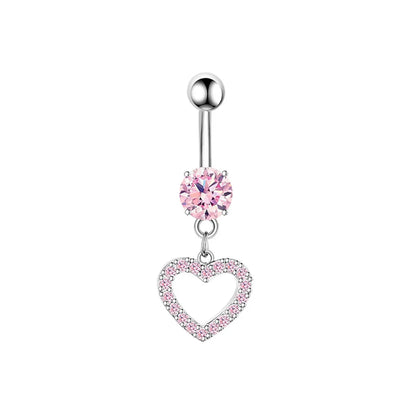 1 Piece 1 Set Belly Rings Hip-Hop Heart Shape 316 Stainless Steel  Inlay Zircon Belly Rings