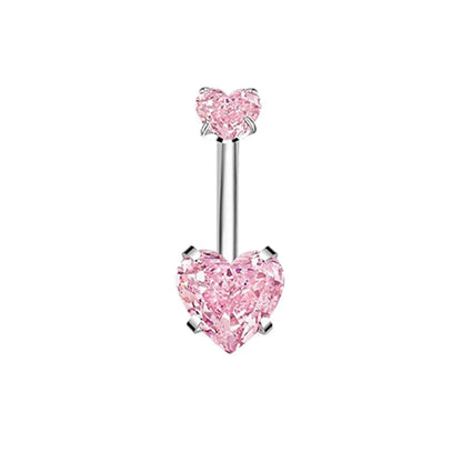 1 Piece 1 Set Belly Rings Hip-Hop Shiny Heart Shape 316 Stainless Steel  Copper Hollow Out Inlay Zircon Belly Rings