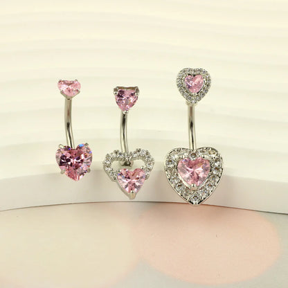 1 Piece 1 Set Belly Rings Simple Style Heart Shape 316 Stainless Steel  Inlay Zircon Belly Rings