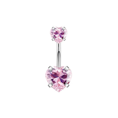 1 Piece 1 Set Belly Rings Simple Style Heart Shape 316 Stainless Steel  Inlay Zircon Belly Rings