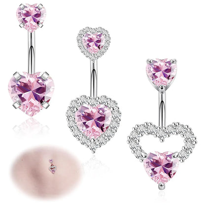 1 Piece 1 Set Belly Rings Simple Style Heart Shape 316 Stainless Steel  Inlay Zircon Belly Rings