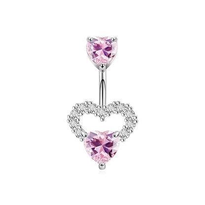 1 Piece 1 Set Belly Rings Simple Style Heart Shape 316 Stainless Steel  Inlay Zircon Belly Rings