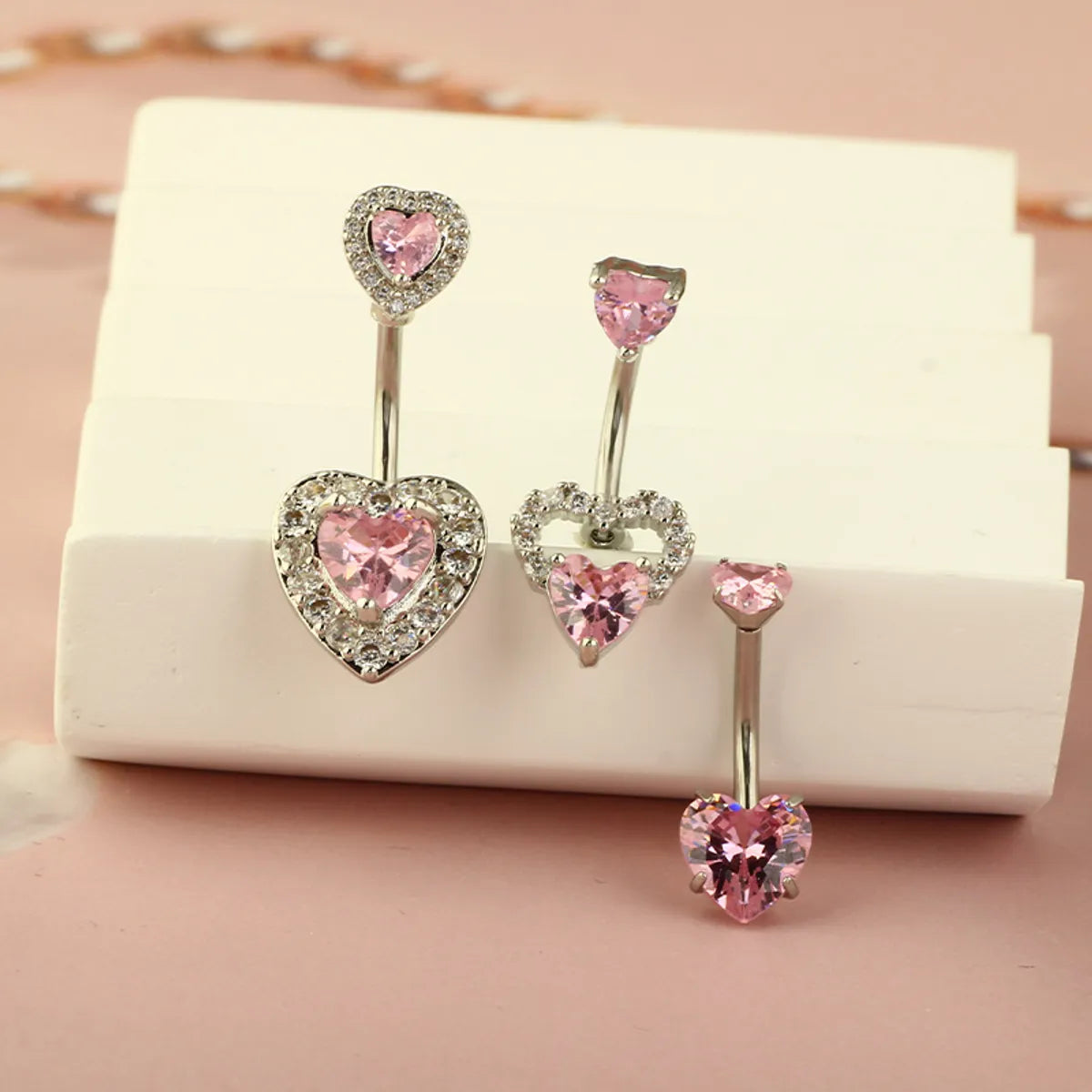 1 Piece 1 Set Belly Rings Simple Style Heart Shape 316 Stainless Steel  Inlay Zircon Belly Rings