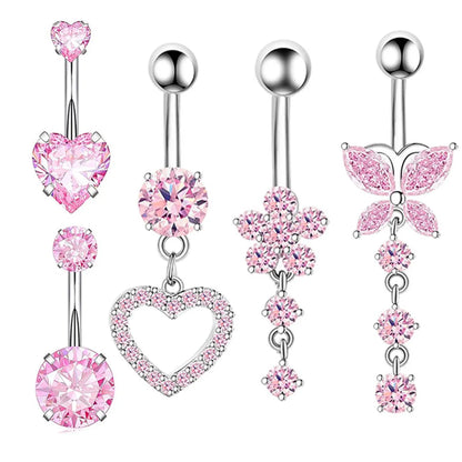 1 Piece 1 Set Belly Rings Simple Style Heart Shape 316 Stainless Steel  Inlay Zircon