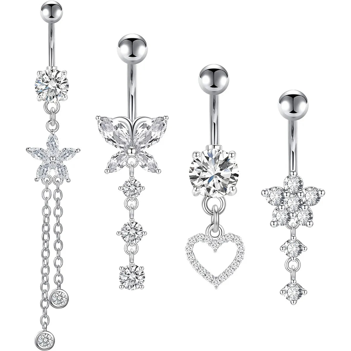 1 Piece 1 Set Belly Rings Simple Style Heart Shape Butterfly 316 Stainless Steel  Inlay Zircon Belly Rings