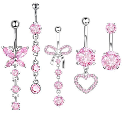 1 Piece 1 Set Belly Rings Sweet Simple Style Shiny Heart Shape Butterfly Bow Knot 316 Stainless Steel  Copper Inlay Zircon