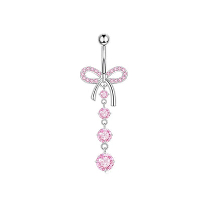 1 Piece 1 Set Belly Rings Sweet Simple Style Shiny Heart Shape Butterfly Bow Knot 316 Stainless Steel  Copper Inlay Zircon