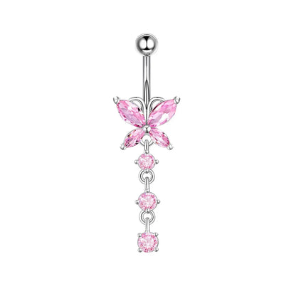 1 Piece 1 Set Belly Rings Sweet Simple Style Shiny Heart Shape Butterfly Bow Knot 316 Stainless Steel  Copper Inlay Zircon