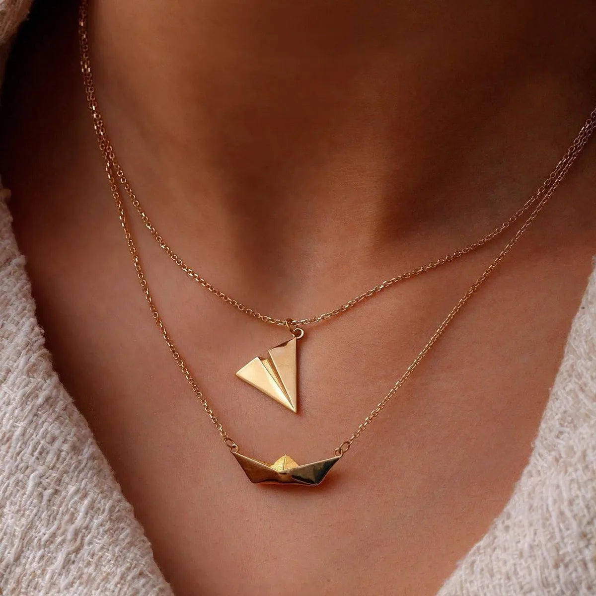 1 Piece 1 Set Casual Airplane Copper Patchwork Pendant Necklace