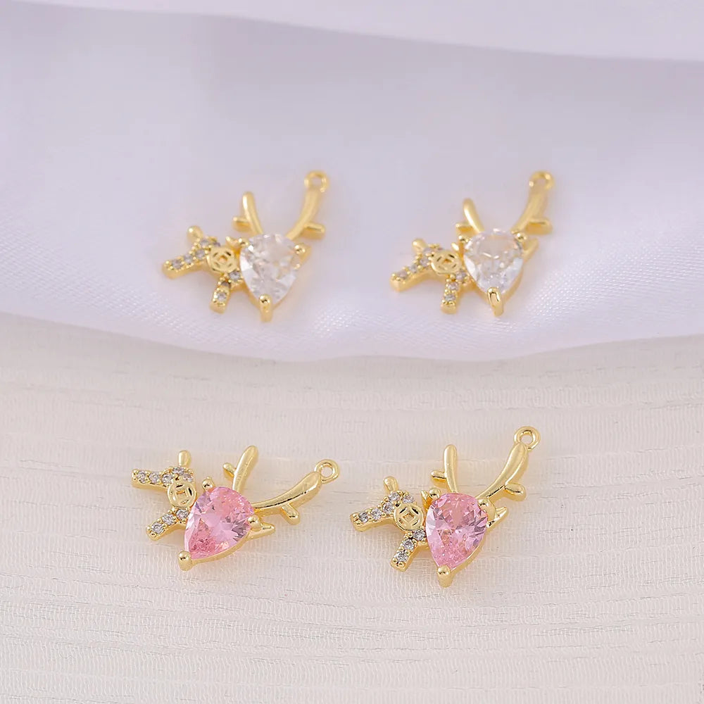 1 Piece 10*17mm Copper Zircon 18K Gold Plated Deer Polished Pendant