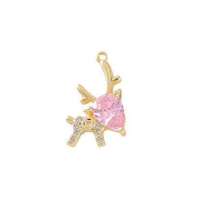 1 Piece 10*17mm Copper Zircon 18K Gold Plated Deer Polished Pendant