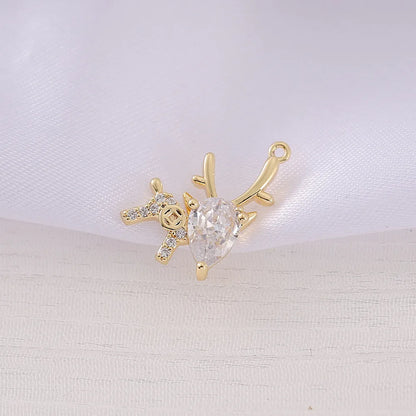 1 Piece 10*17mm Copper Zircon 18K Gold Plated Deer Polished Pendant