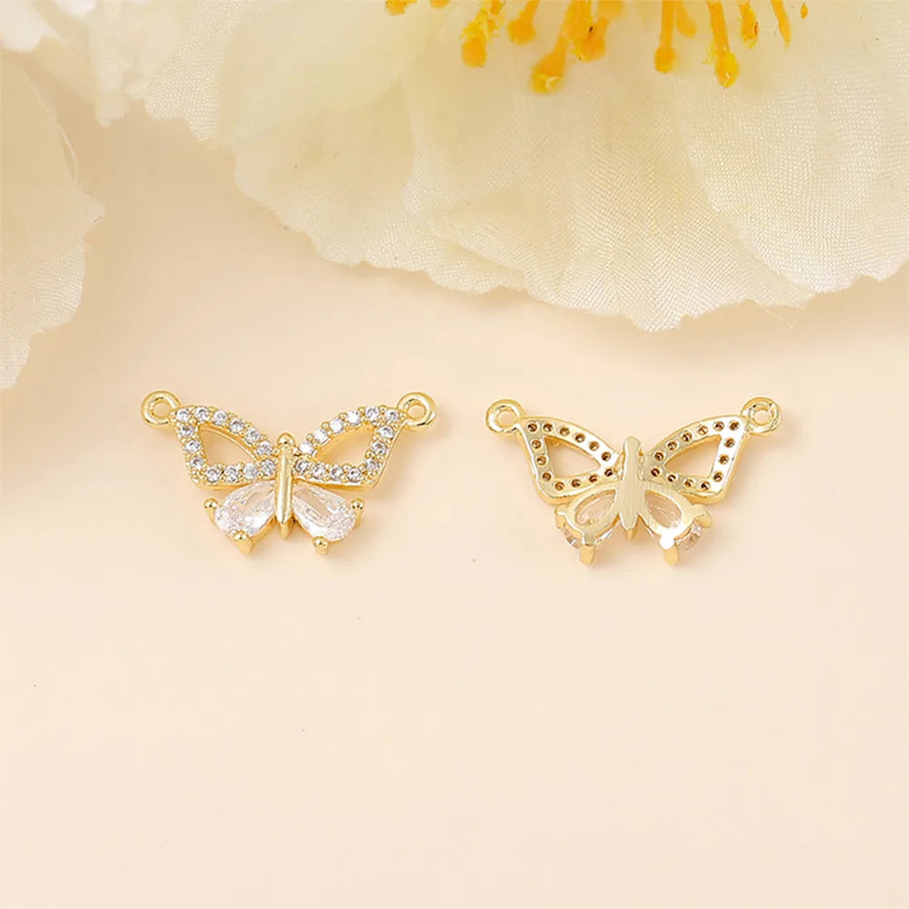 1 Piece 10 * 18mm Copper Zircon 18K Gold Plated White Gold Plated Butterfly Polished Pendant